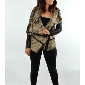 HELMUT LANG Black Leather Sleeve Rabbit Fur Jacket